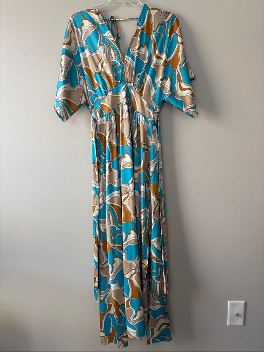 Turquoise & Tan Abstract Print Maxi Dress